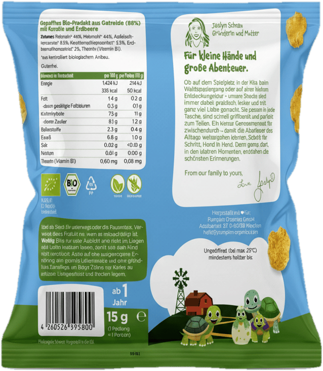 Pumpkin Organics ECO Snack Carrot and Strawberry Clouds 15g, 12+