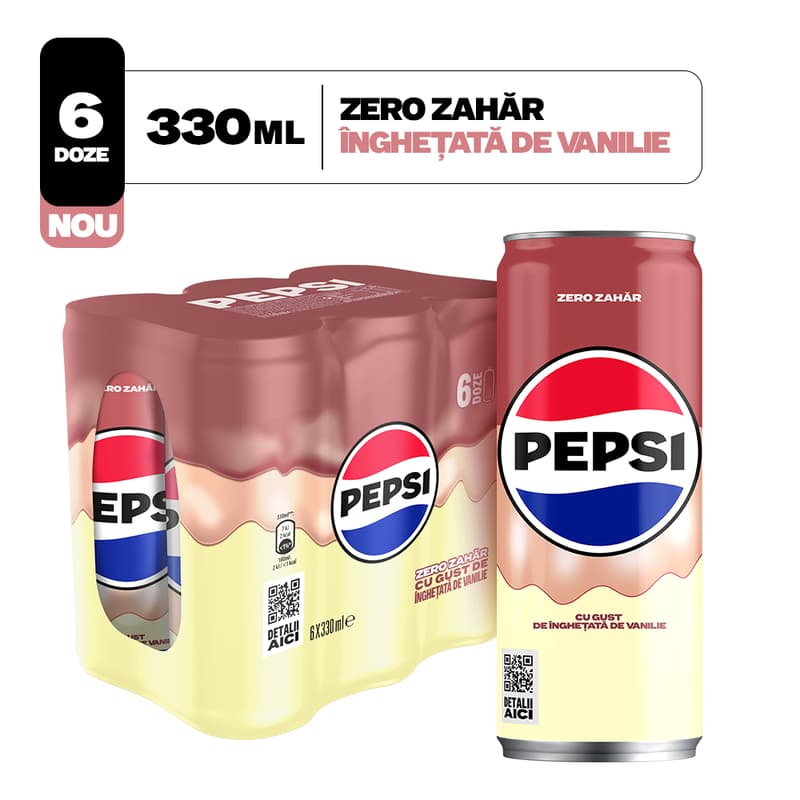 Pepsi Zero Zahar Inghetata de Vanilie Bautura racoritoare carbogazoasa 6 pack doza