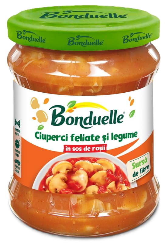 Bonduelle Ciuperci feliate si legume in sos de rosii