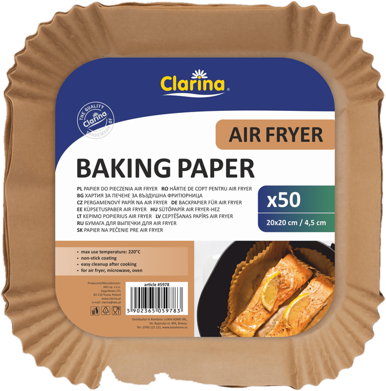 Clarina Air Fryer Square Baking Paper, 20x20x4.5 cm, 50 pieces