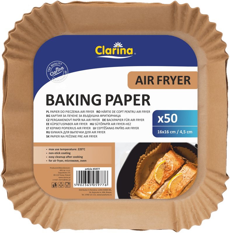 Clarina Air Fryer Square Baking Paper, 16x16x4.5cm, 50 pieces
