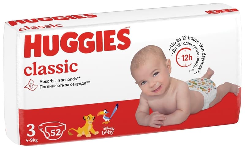 Huggies Classic Jumbo (nr 3) 52 buc, 4-9 kg