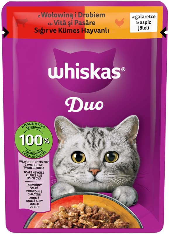 Whiskas Wet cat food, with beef and poultry in aspic flavor