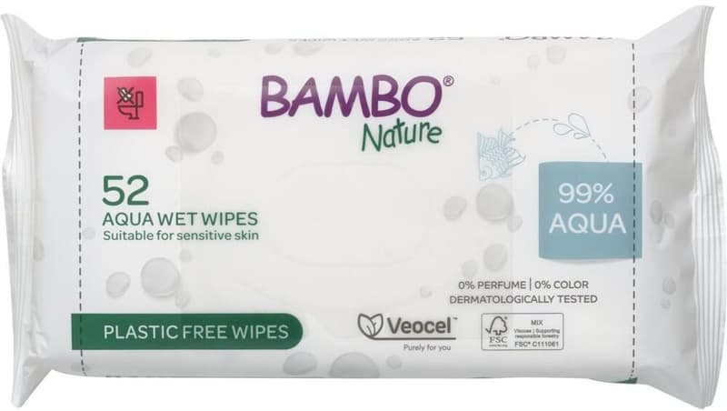 Bambo Nature Aqua Wet Wipes servetele umede, 99% apa, fara parfum si coloranti, 18×17 cm