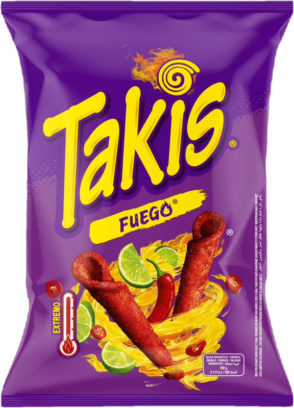 Takis Fuego Tortilla Chips cu aroma de ardei iute si lamaie verde