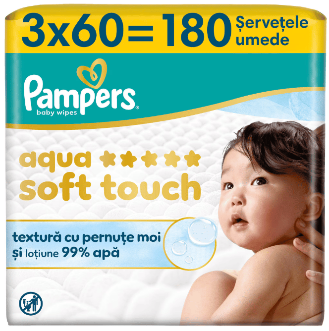 Pampers Aqua Soft Touch Servetele umede, 3x60