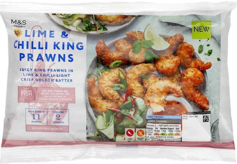 Marks & Spencer Creveti king in aluat cu paprika afumata, chili, usturoi si lime