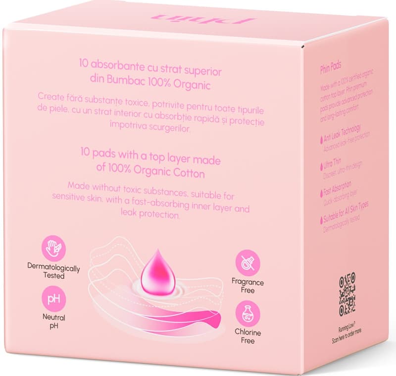 Phin Organic Cotton Daytime Sanitary Pads (Top Sheet), 10 pcs