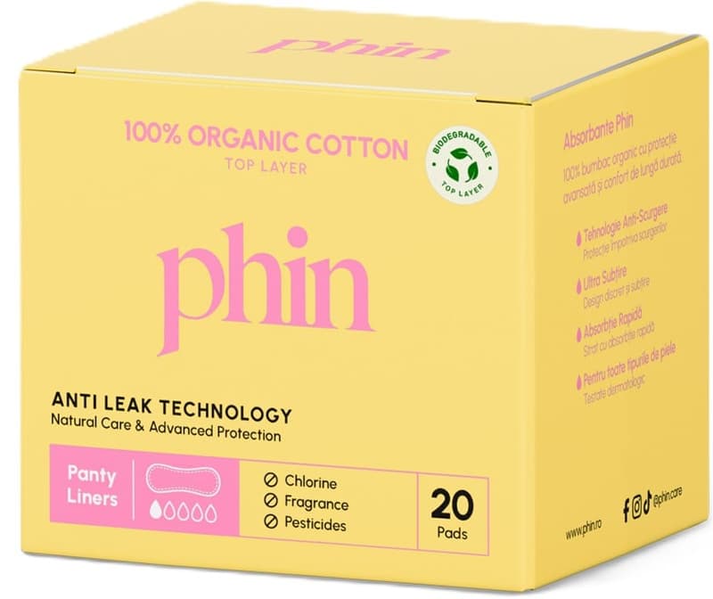 Phin Organic Cotton Pantyliners (Top Sheet), 20 pcs