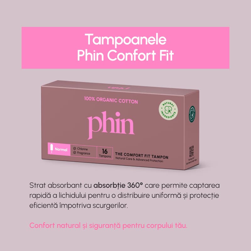 Phin Organic Cotton Tampons (Top Sheet), 16 pcs