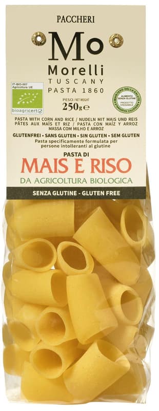Morelli paste artizanale Paccheri ECO, din porumb si orez, fara gluten