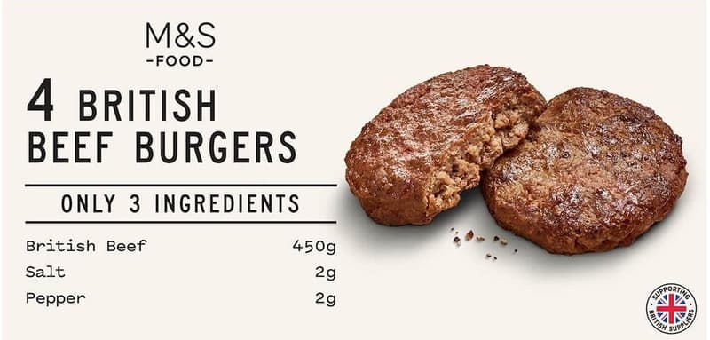 Marks & Spencer 4 burgeri din carne de vita britanica, asezonati cu sare si piper negru