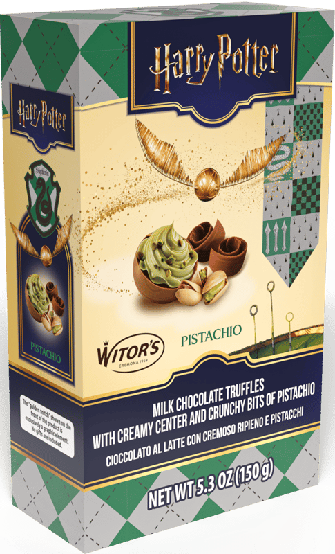 Witor's Harry Potter Praline din ciocolata cu lapte cu umplutura cremoasa de fistic si fistic maruntit