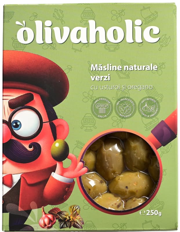 Olivaholic Masline verzi intregi cu usturoi și oregano
