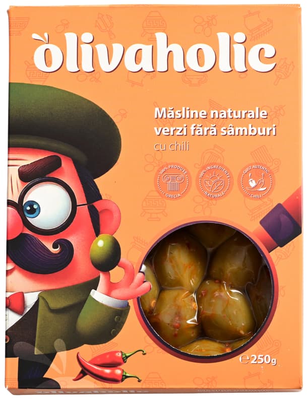 Olivaholic Masline verzi fara samburi cu chili