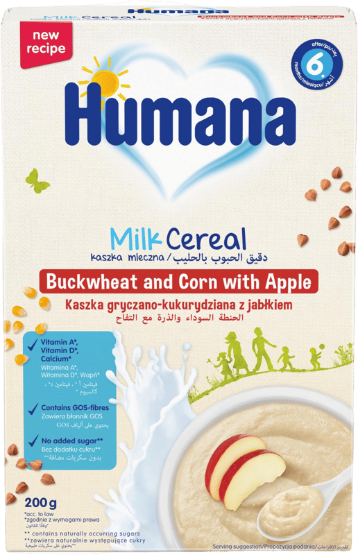 Humana Cereale cu lapte, hrisca, porumb si mar
