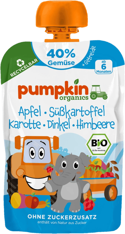 Pumpkin Organics ECO Piure de mar, cartofi dulci, morcov, spelta si zmeura