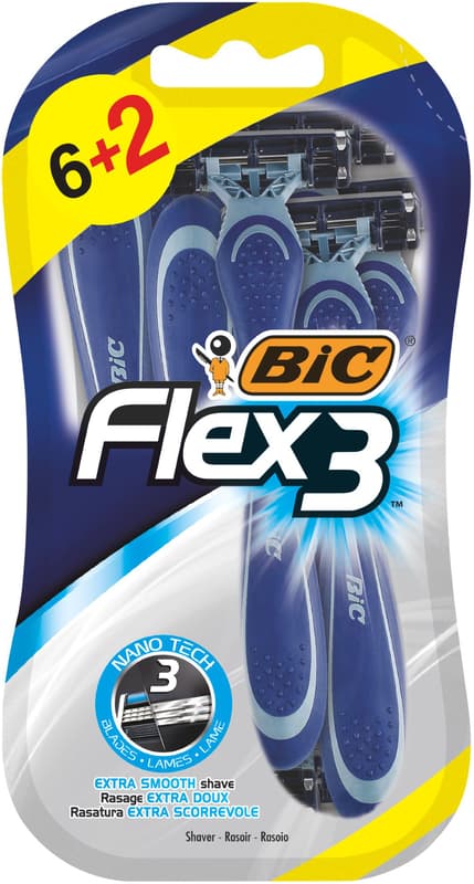 BIC Flex3 Aparate de ras pentru barbati, cu 3 lame nano-tech mobile