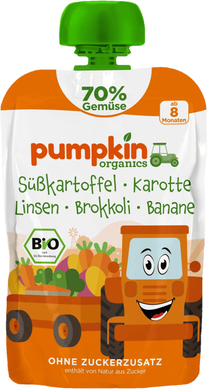 Pumpkin Organics ECO Piure de cartof dulce, morcov, linte, brocoli si banane