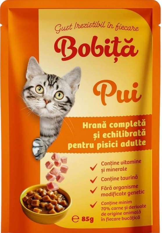 Wet food pouch, bobita, adult cat, chicken, 85gr