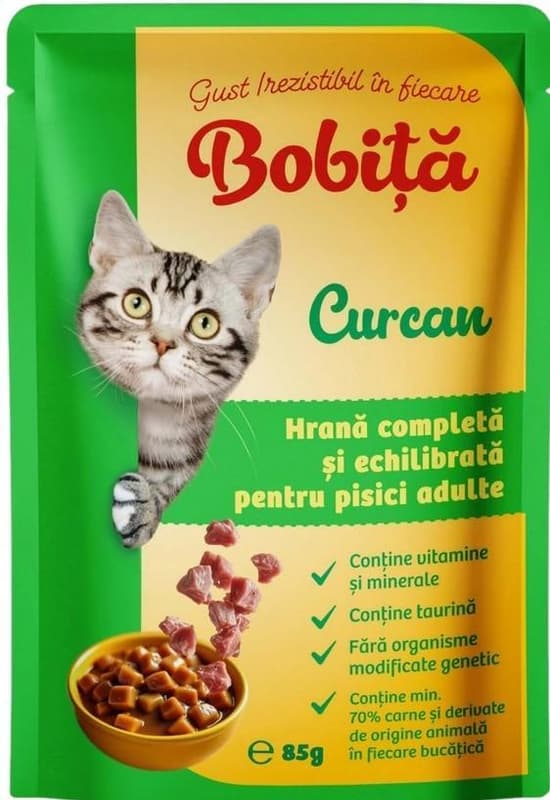 Wet food pouch, bobita, adult cat, turkey, 85gr