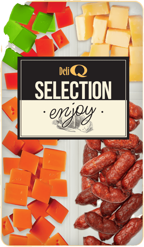 Deli Q Selection – Mix cuburi branzeturi cu pesto, Old Amsterdam, rosii cu chili si mini salam