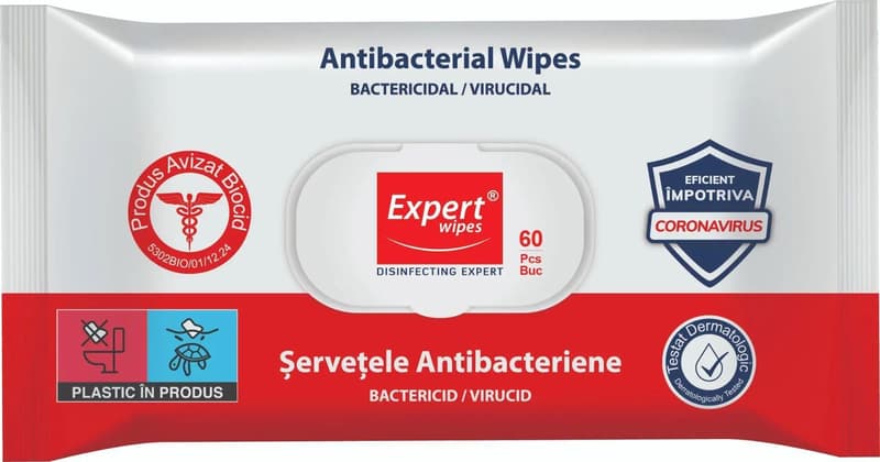 Expert Wipes Servetele umede antibacteriene, classic