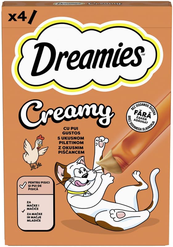 Dreamies Creamy Cat Treats, Chicken Flavor, 4x10g