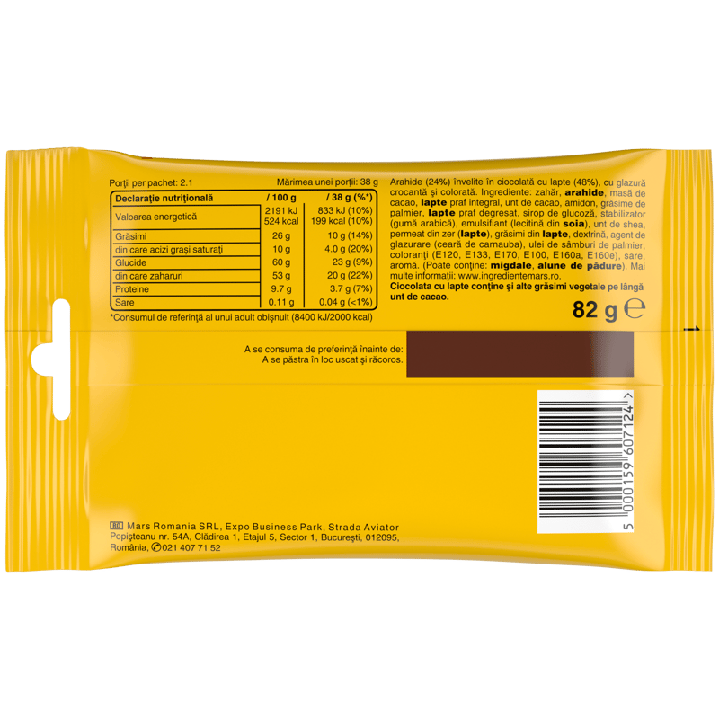 M&M's Arahide invelite in ciocolata cu lapte, cu glazura crocanta si colorata