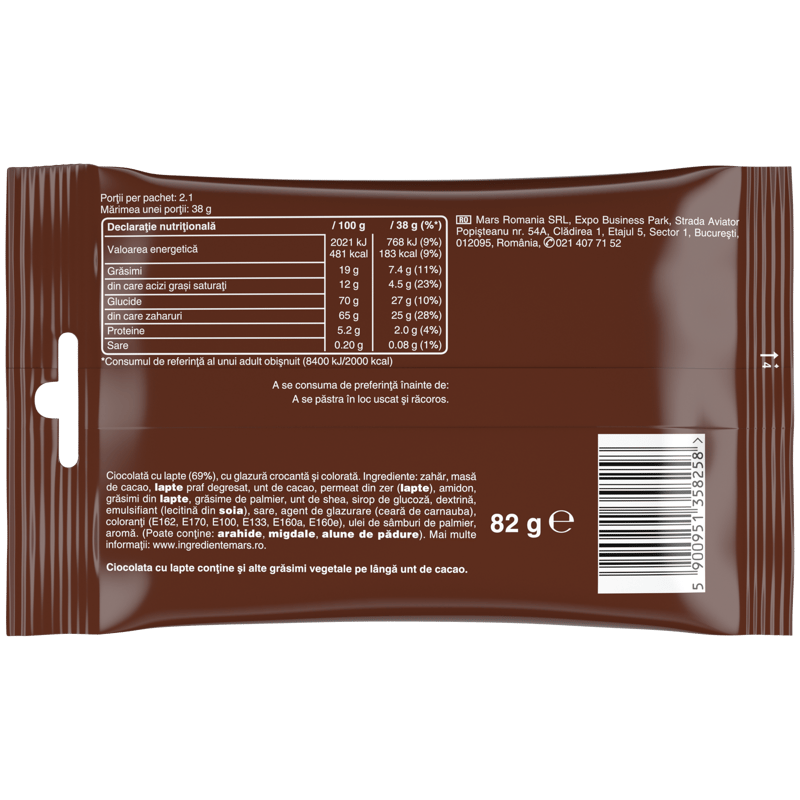 M&M's Ciocolata cu lapte si cu glazura crocanta si colorata