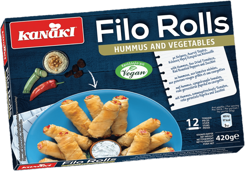 Kanaki Rulouri crocante cu hummus si legume