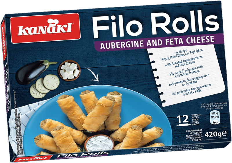 Kanaki Rulouri crocante cu vinete si branza feta