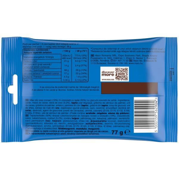 M&M's Crispy Miez din orez crocant in ciocolata cu lapte cu glazura colorata de zahar