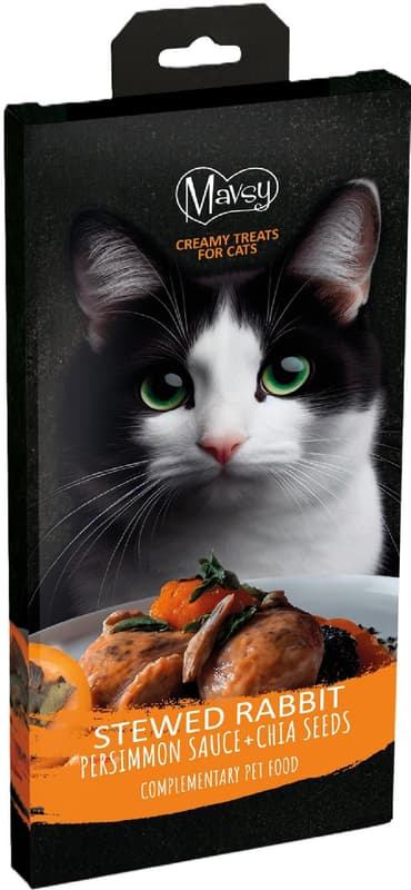 MAVSY Cat Treats, in the form of stewed rabbit in baked persimmon sauce with chia seeds