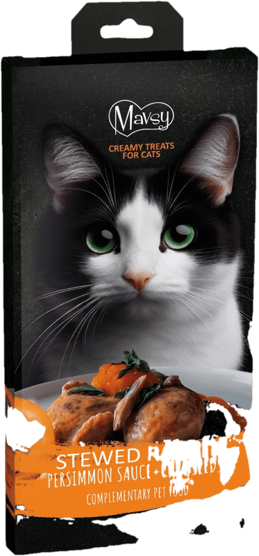 MAVSY Cat Treats, in the form of stewed rabbit in baked persimmon sauce with chia seeds