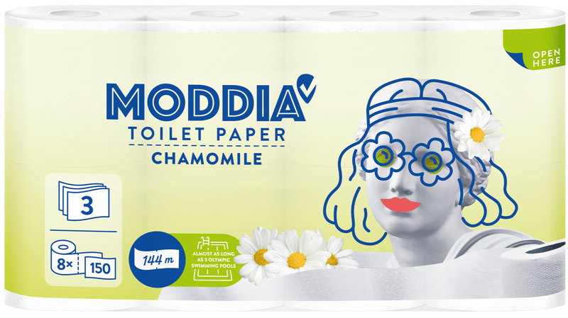 Moddia Hartie igienica 8 role, 3 straturi cu parfum de musetel