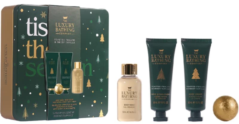 The Luxury Bathing Company Tis the Season gift set with toasted praline&sweet vanilla perfume