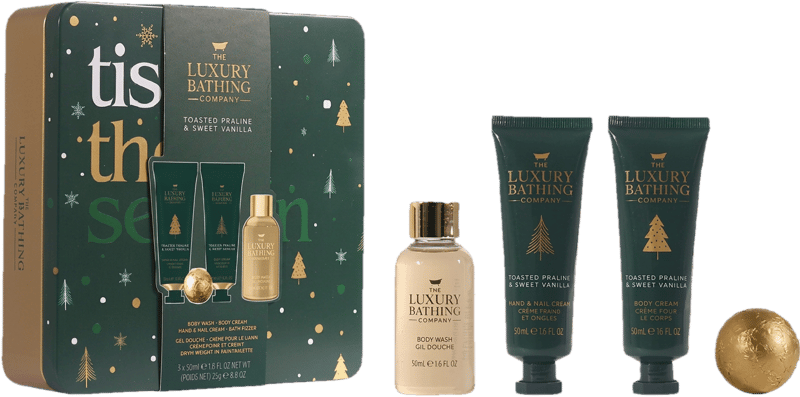 The Luxury Bathing Company Tis the Season gift set with toasted praline&sweet vanilla perfume