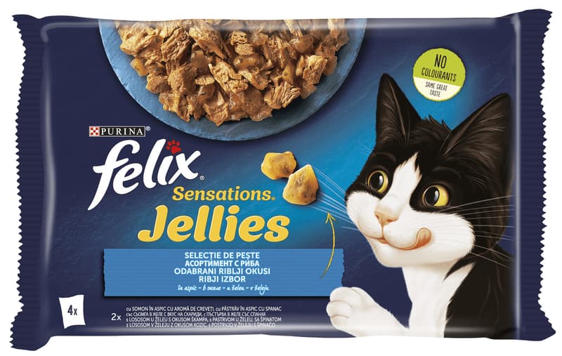 Felix Sensations Wet Cat Food with Salmon with Shrimps/Trout with Spinach in Aspic 4x85g