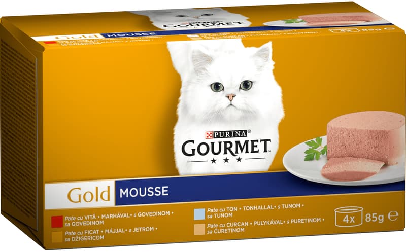 Gourmet Gold Mousse Wet Cat Food Beef/Turkey/Liver/Tuna Multipack 4x85g