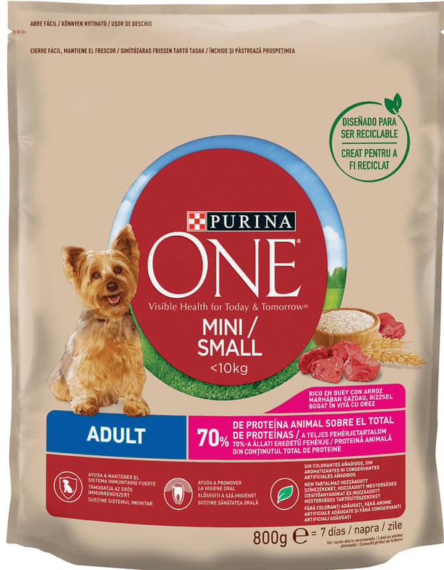 Purina One Mini Adult Hrana uscata caini cu vita si orez