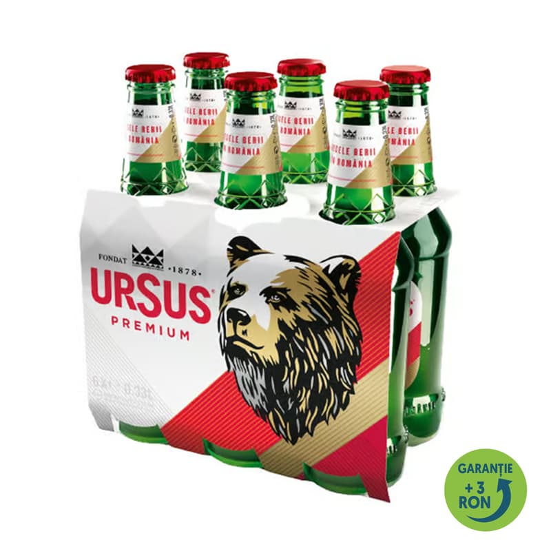 Ursus Premium Lager Beer pasteurized bottle 6 pack
