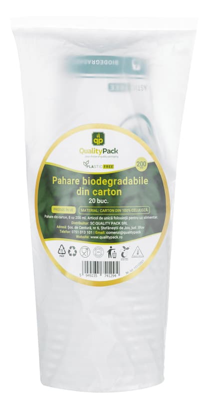 Quality Pack 100% Plastic Free Paper Cups 200 ml