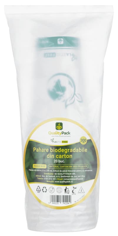 Quality Pack 100% Plastic Free Paper Cups 300 ml