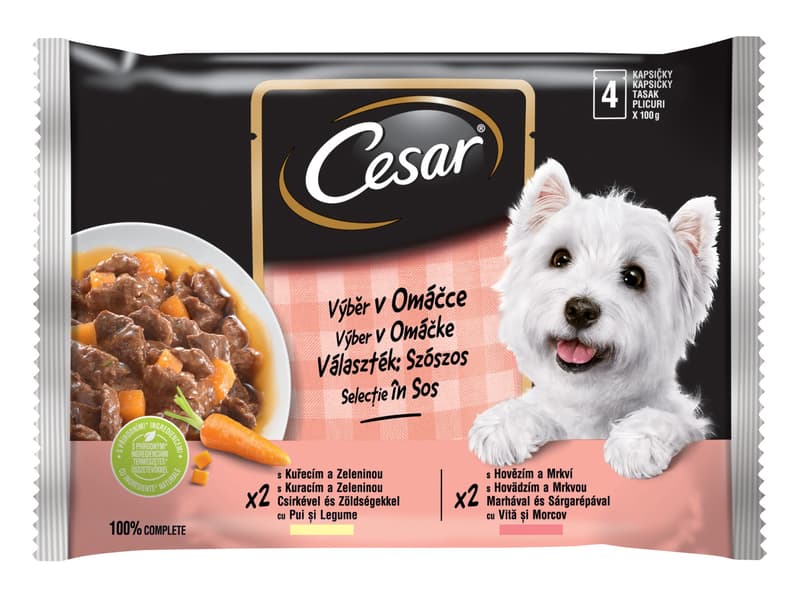 Cesar Hrana umeda pentru caini adulti, selectii de carne in sos 4x100g