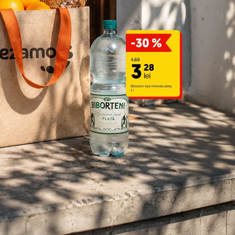 30% reducere la apa minerală plată Biborțeni