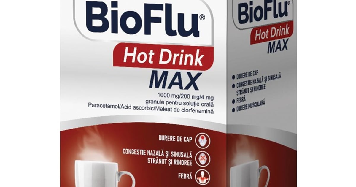 BIOFLU HOT DRINK MAX 1000MG/200MG/4MG 8 PLICURI