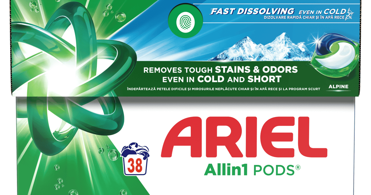 Ariel Alpine Detergent capsule pentru rufe, 38 spalari