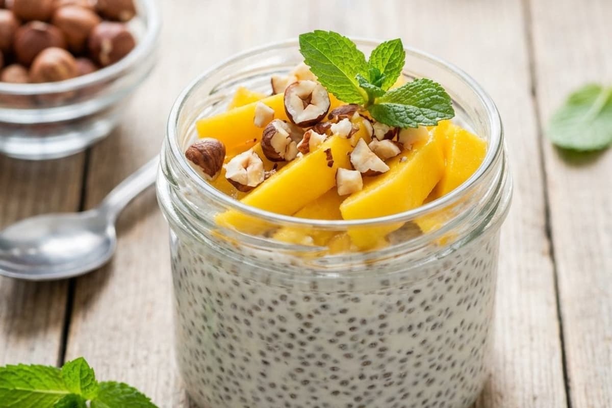 Iaurt cu semințe de chia și mango