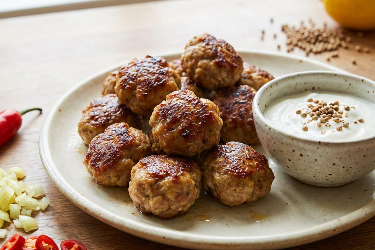 Meatballs with coriander sauce (dip)